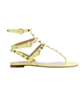 Valentino Garavani Yellow Rock Stud Leather Sandals | Size 6